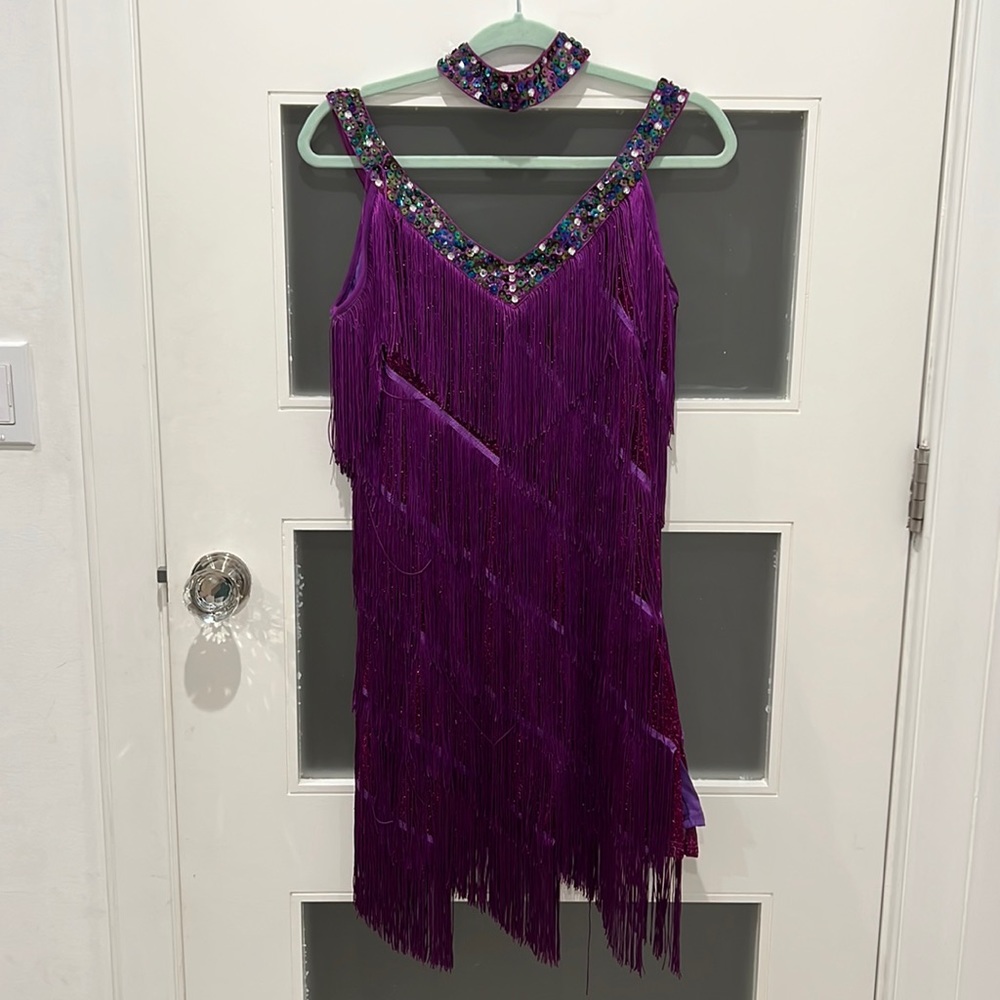 Latin Dance Dress Tassel Tiered Paillette